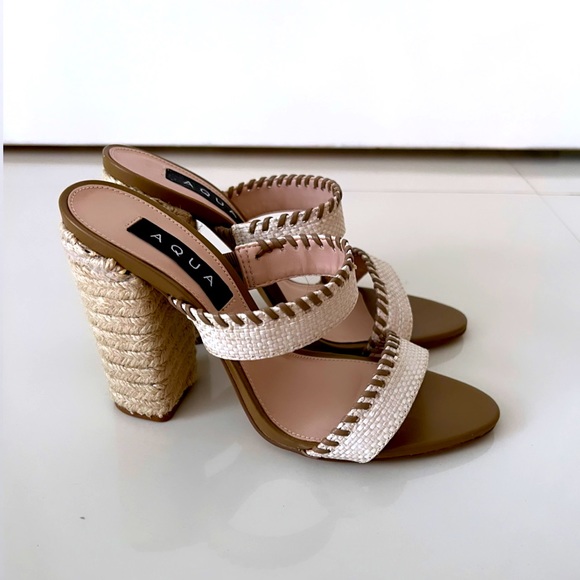Aqua Canvas Sandal Heels - Picture 1 of 3